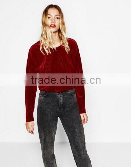 Guangzhou factory price Burgundy Velvet Latest fancy tops girls wholesale