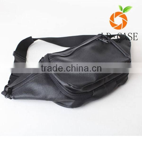 New Black PU Leather Compartment Waist Fanny Pack Belt Bag