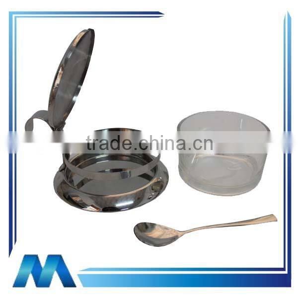 Round Stainless Steel Sugar Bowl with Rotatable Lid