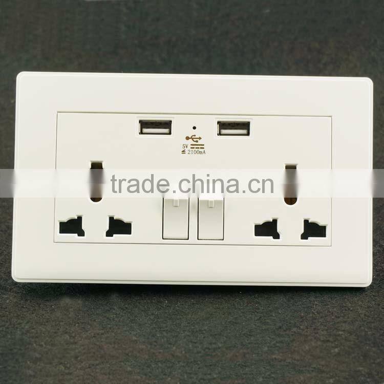 New design usb power plug socket with switch wall socket double