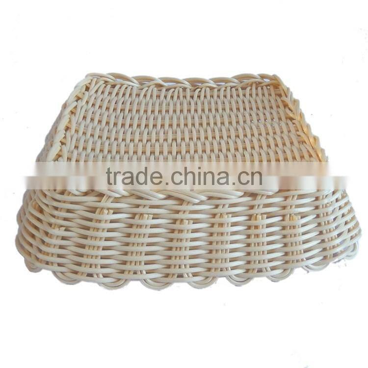 S&D cheap plastic polyrattan empty square hand made table hollow out fruit basket decoration