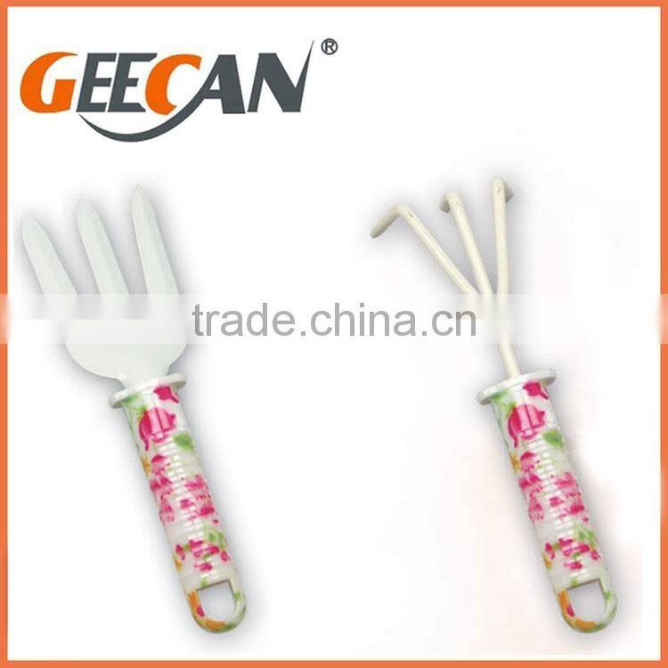 4pcs Combination Garden Tool Set with floral printed shovel,rake