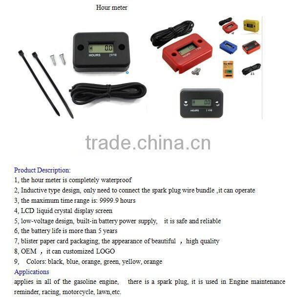 waterproof hour tach meter for 2 or 4 stroke gas engine