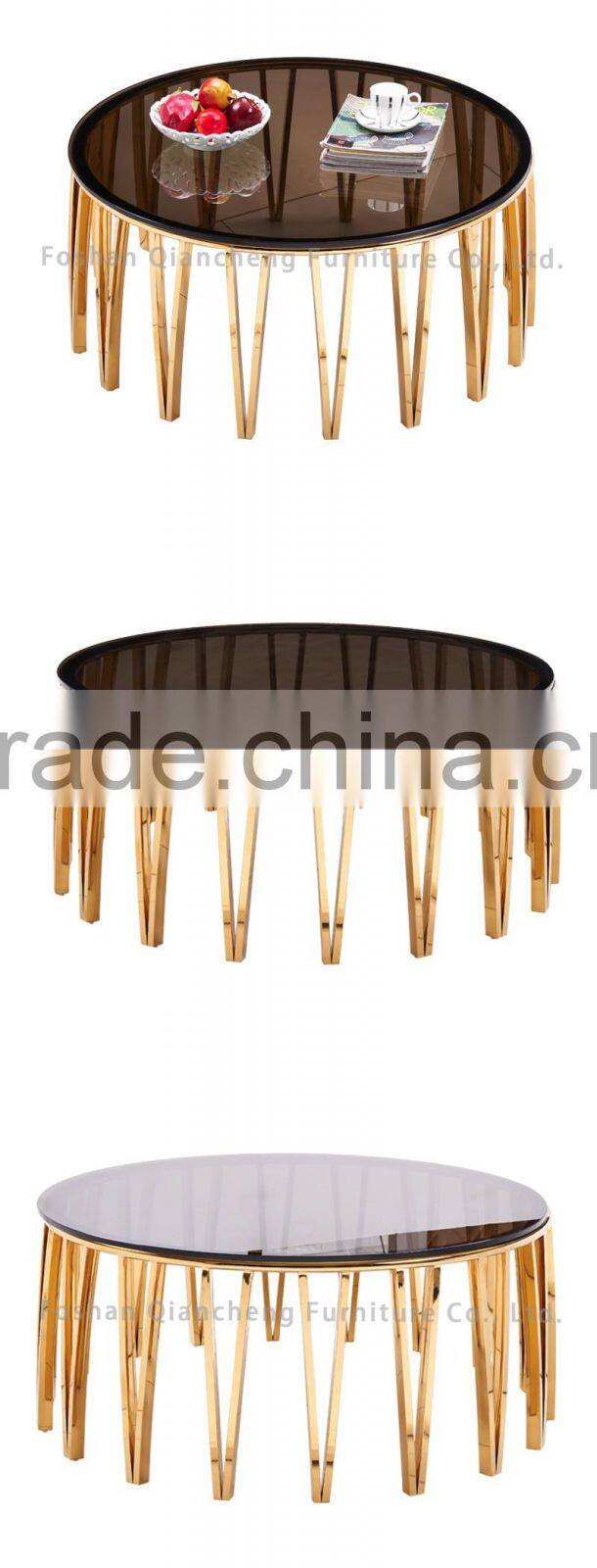 elegance chamange golden glass top round coffee table