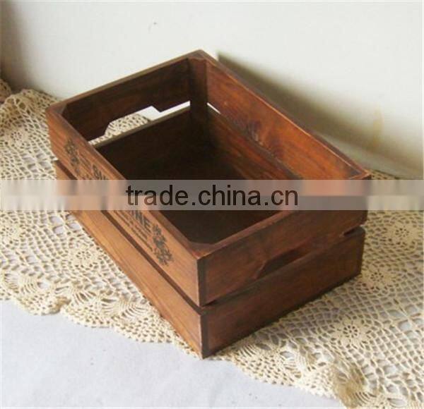 Zakka Vintage Indoor Wooden Plant Pot Trays With Logo Solid Wooden Storage Box Old Style Home Decoration 32 * 22 * 14 cm