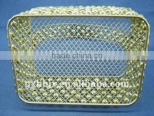 Rectangle gold wire decorative with pearl storage basket