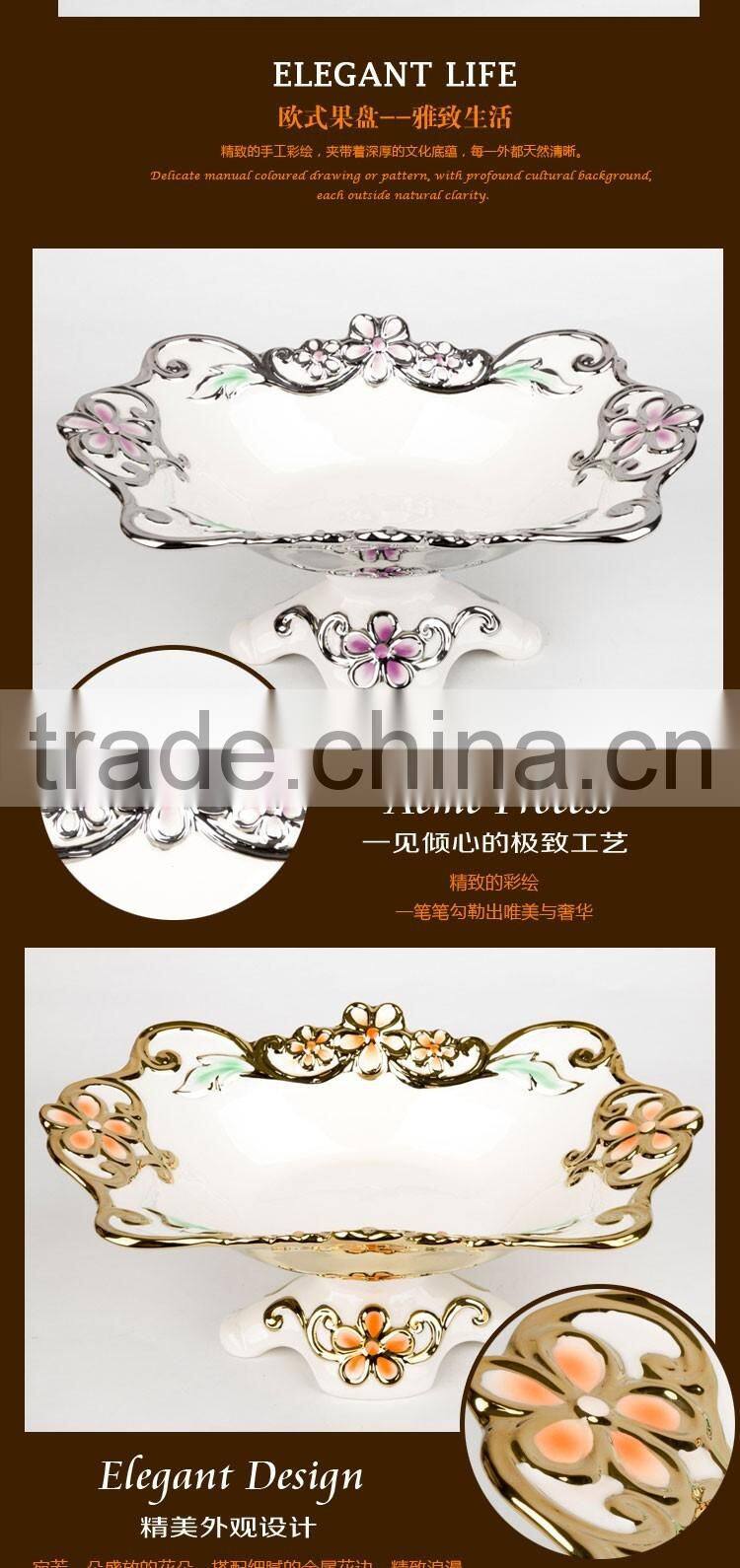 Hotel used ceramic chocolate candy fruit plate golden,whole porcelain dish