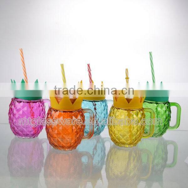 5 Color print hotsale mason jars vase colorful drinking glass Take a straw