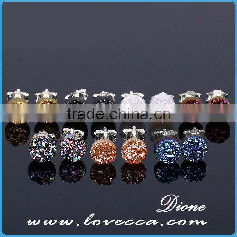 Wholesale Newest Fashion 925 Sterling Silver Yellow Druzy Jewelry Stud Earrings