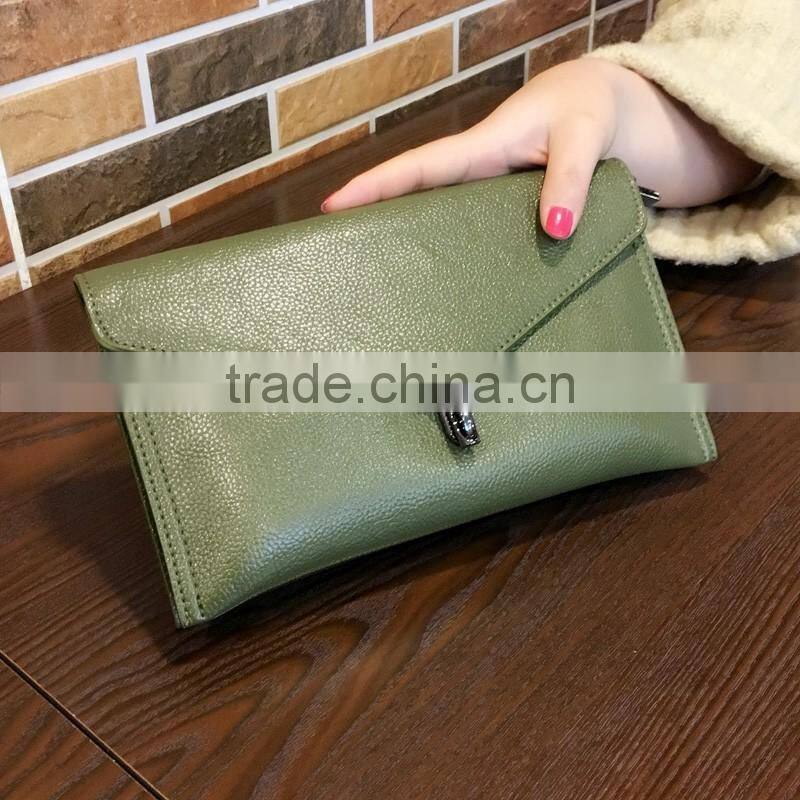 Genuine Leather Evening Clutch Zipper Cosmetic Pouch Shoulder Bag for Women