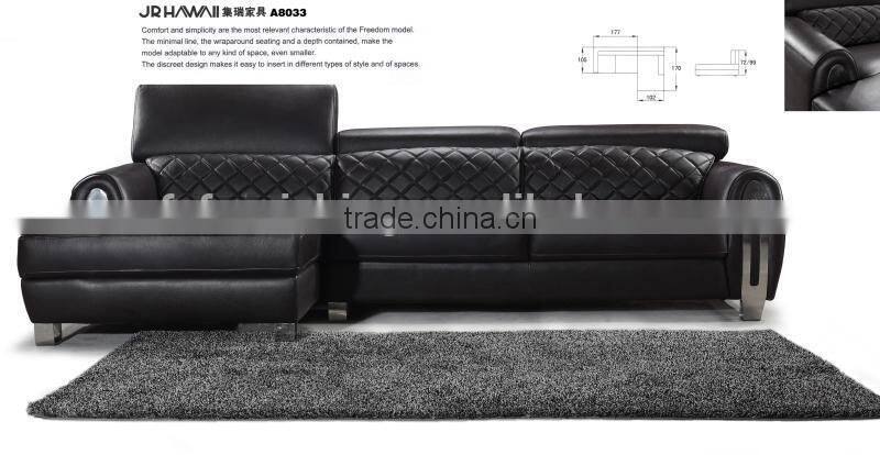 JR8033 elegant chic contemporary brown coffee cow leather L shape living room luxury sofa set home furniture new alibaba design