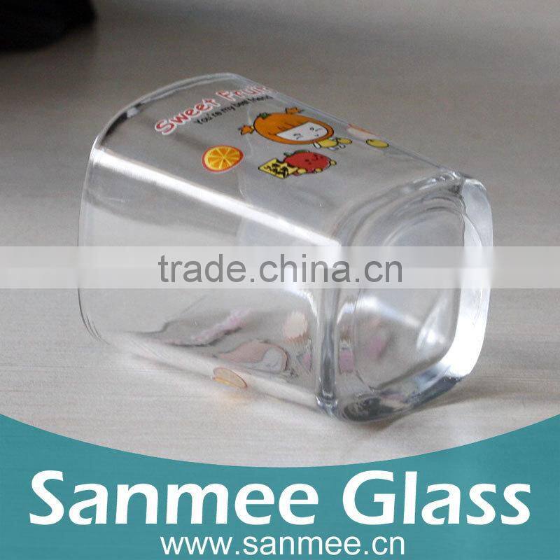 218ml Square Glass Water Cup With Printing Design And Good Quality