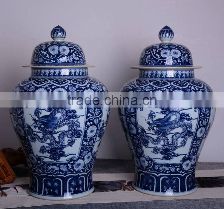 Customized blue and white porcelain hand painted dragon temple ginger Jars
