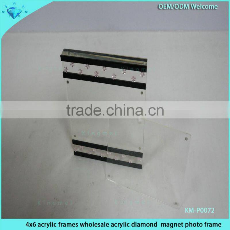 4x6 clear acrylic photo frame with diamond,acrylic magnet photo frame