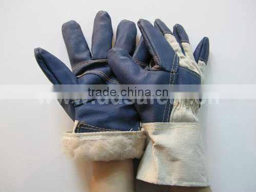 DDSAFETY Winter Leather Gloves Blue Furniture Gloves White Cotton Back Full Lining Driver Winter Glove