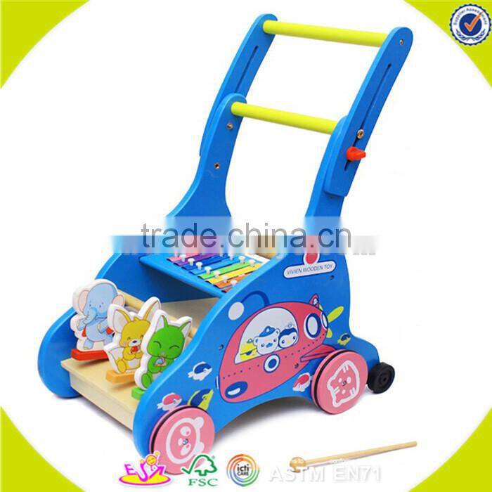 Wholesale top quality wooden baby blocks cart toy colorful wooden baby blocks cart push walker W16E027