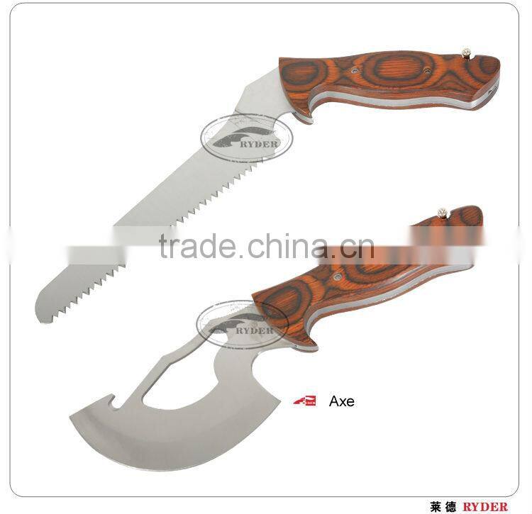 USA best selling wood hunting knife with 2 blade saw axe in outdoor