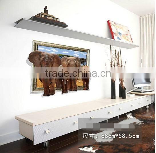Interesting 3D Elephant Wall Sticker for kids , Removable Real Elephant Wall Sticker