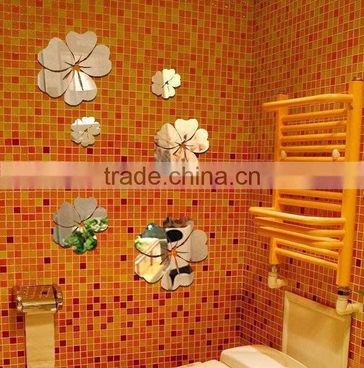 Latest decorative custom wall sticker , sitting room 3D flower mirror wall stickers