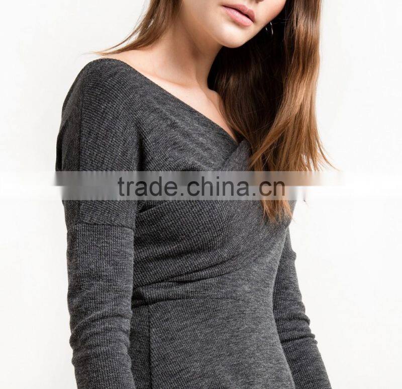 Grey Criss Cross Off The Shoulder Kint Fit And Flare Winter Women Dress Names Of Girls Dresses Wholesale Clothing Market HSD5691