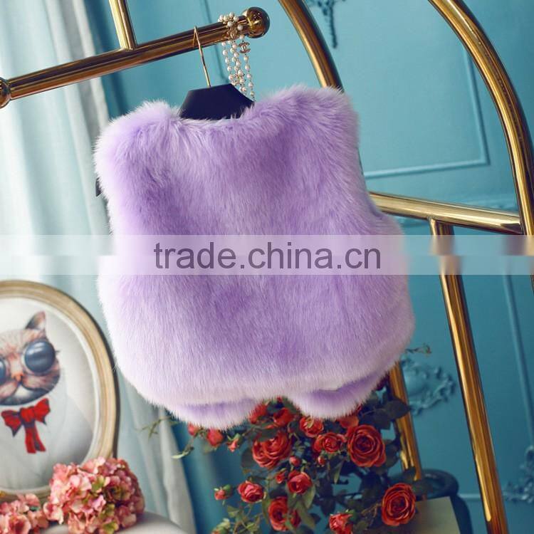 winter high-grade candy color thick luxury lady short faux fox fur vest woman dress