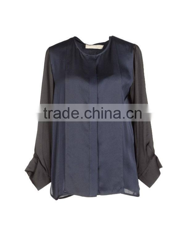 Ladies' fashion long sleeves color combination high quality and best price ladies blouse free patterns free