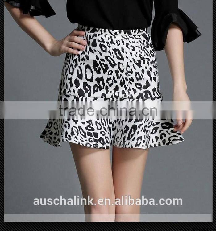 summer lady leopard print fancy fish tail short flare skirt customized