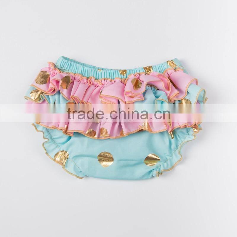 Most popular custom design baby cotton ruffle gold dot bloomers with diaper cover