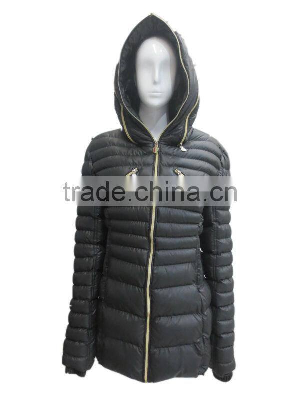 Custom design women black padding coat with hood