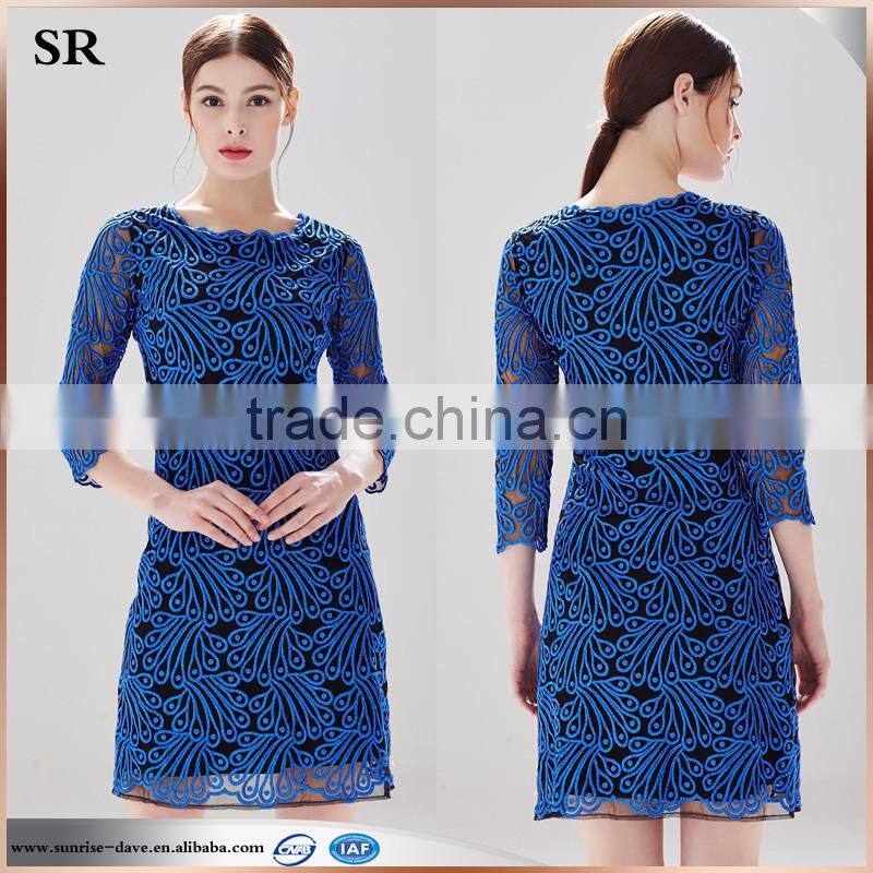 latest fashionable lady's high quality casual simple slim lace dress