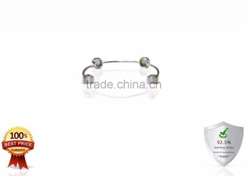 Green Amethyst Ggemstone bezel bracelet 925 Sterling Silver