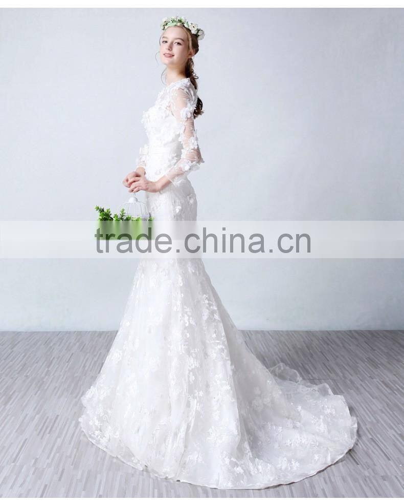 2017 wholesale custom long sleeve mermaid wedding dress