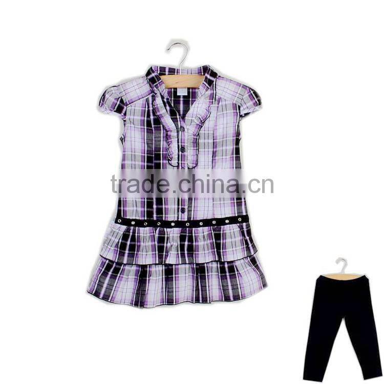 R&H short sleeve woven breathable with leggings plaid wholesale children clothes