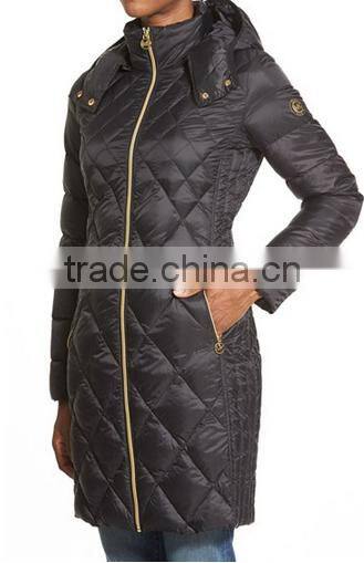 Black Packable Diamond Quilted Padding Long Coat Jacket For Women