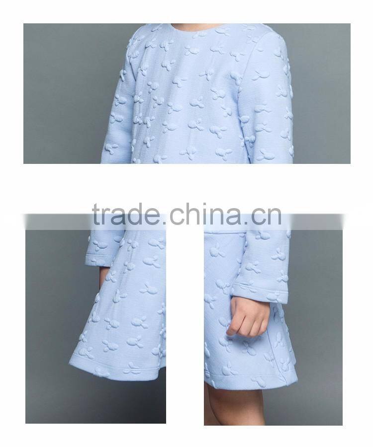 2017 Spring Girls Party Frock With Embossed Pattern Children Cotton Dresses