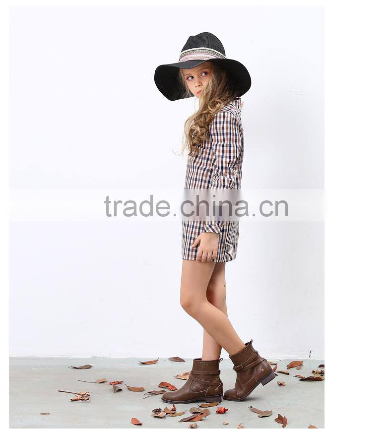 Latest designs fall boutique outfits long sleeve girl plaid dress wholesale children's boutique clothing