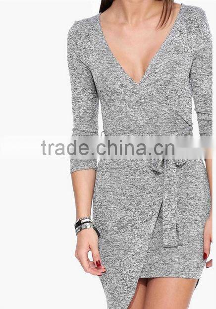 2015 Winter hot sale irregular Half Sleeve Sexy Dress Slimfit bodycon dress for women with belt Autumn Dress