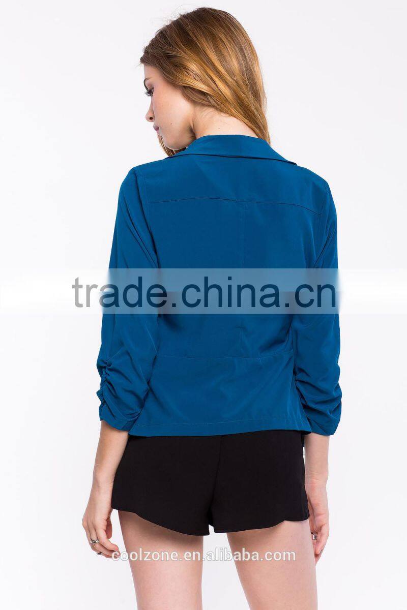 3/4 sleeves open front flyaway blazer fashion office design women blazer