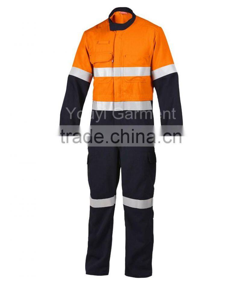 Hi-Vis Yellow/Black Flame Retardant Coverall with reflective tape