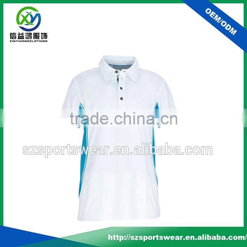 2017 New Style Polyester Pique white splicing blue side seam men's golf polo shirt