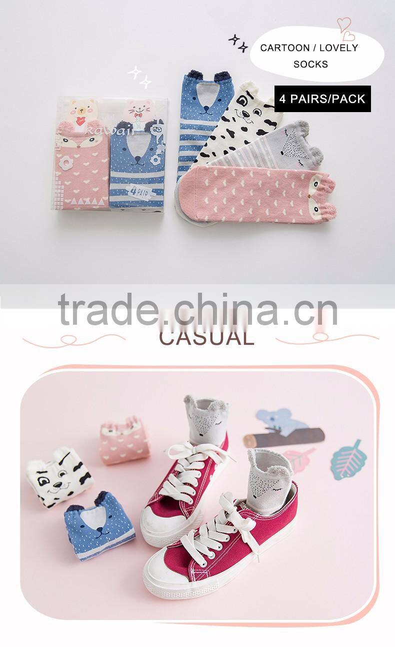 Cute socks cotton girls cartoon designs 4 pairs elite teen girls socks