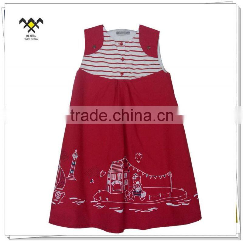 sleeveless flower print children girl dress for summer