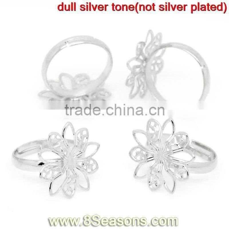 Fashion Copper Adjustable Button Rings Silver Tone Ring Fit Snaps