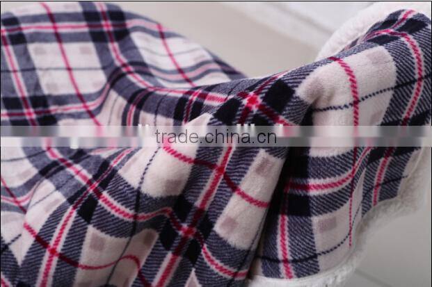 2015 new design 100% polyester Flannel Sherpa Plaid Blanket