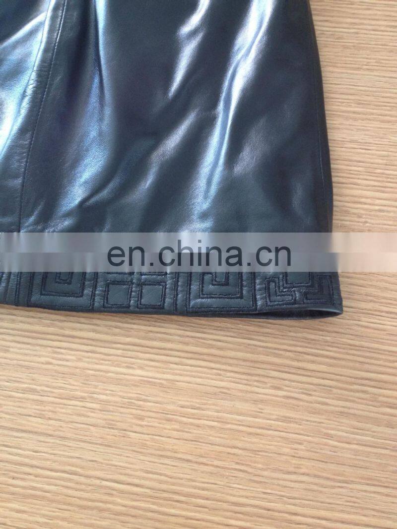 2015 ladies genuine black leather skirt
