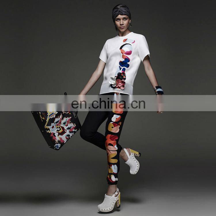 2015 new white top and long pants hot sell two piece set