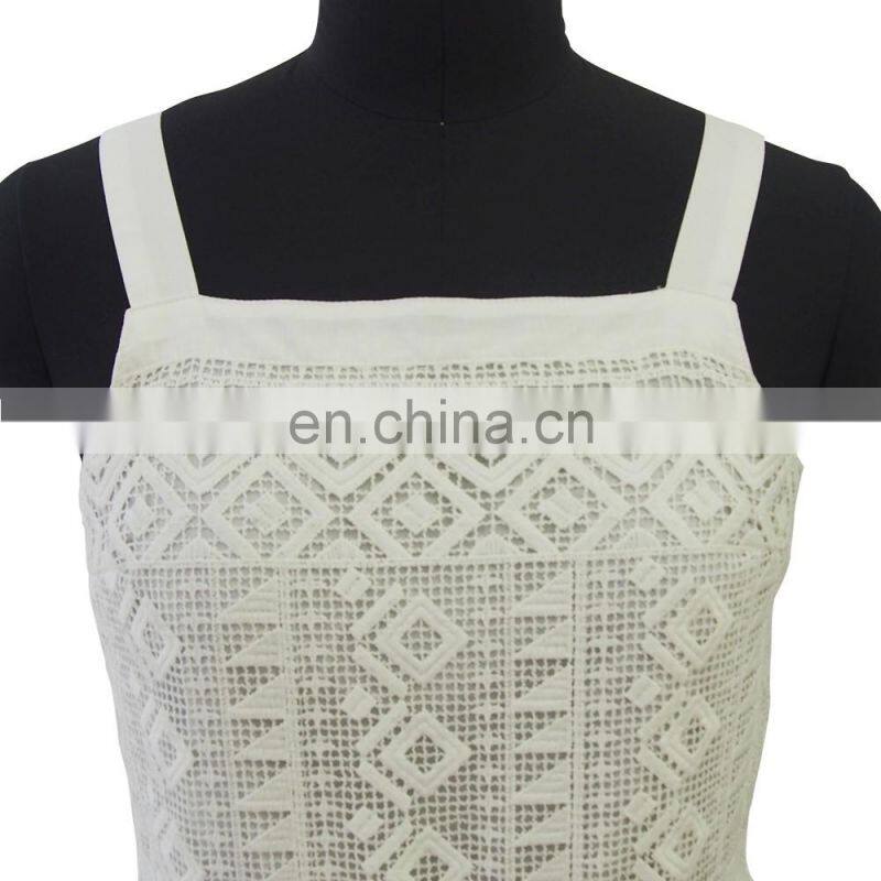 Sweet girls summer style white lace knee length Spaghetti strap dress