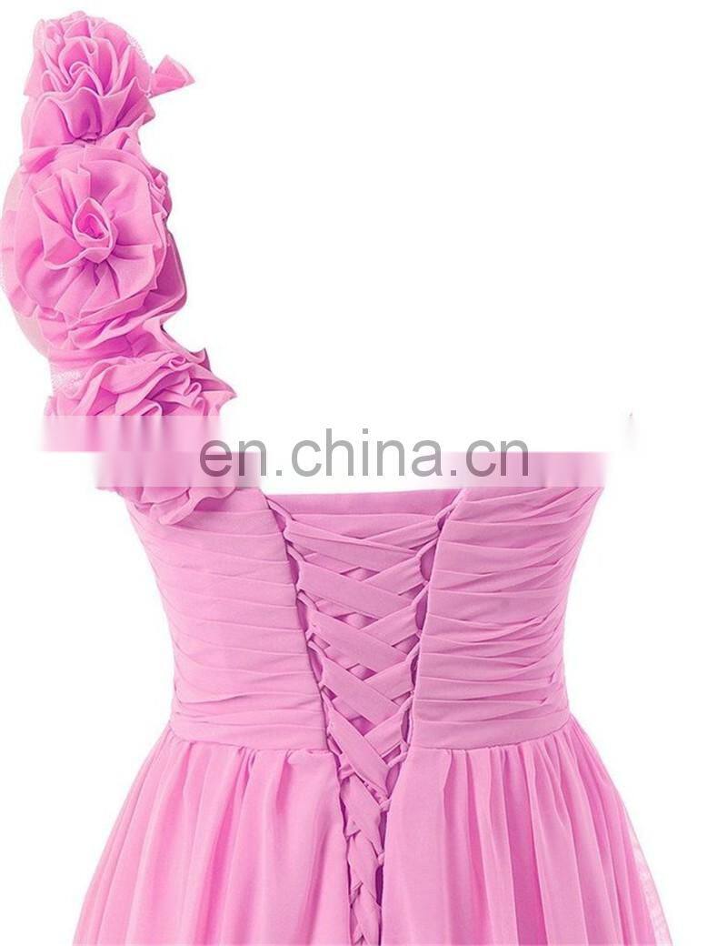 Cheap Bridesmaid Dress for Wedding 2016 One Shoulder Hot Sale Hand Made Flowers Long Evening Dress Wedding Party Gowns