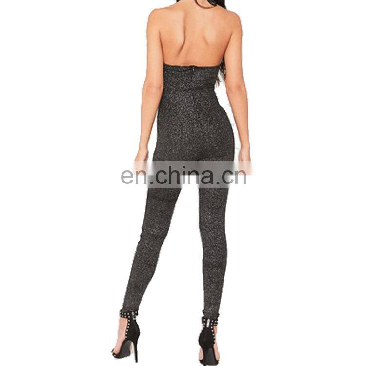 Custom Black Halter Neck Glitter Jumpsuit Casual Clothing For Ladies