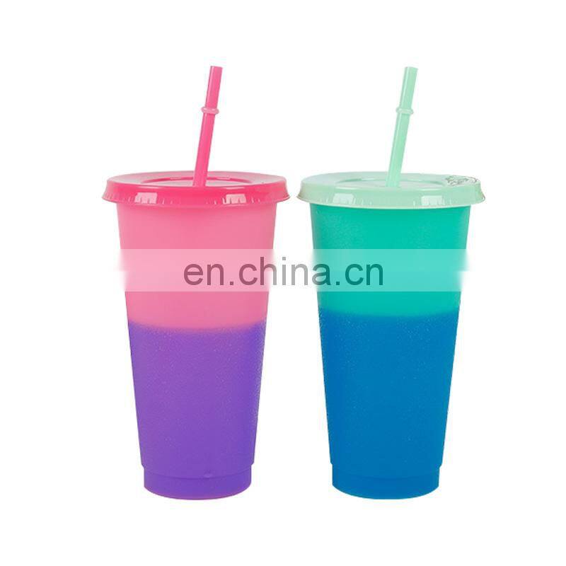 Reusable Plastic Color Changing Tumbler Cups Christmas Magic Bulk Plastic Mugs with Straw